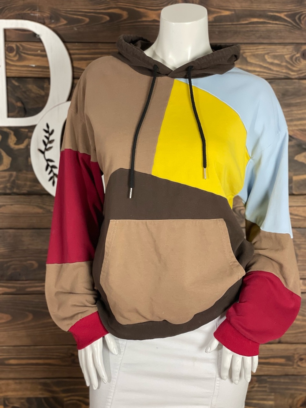 Earthbound | Color-block Hooded Sweatshirt Multi Color Drawstring Casual Basic